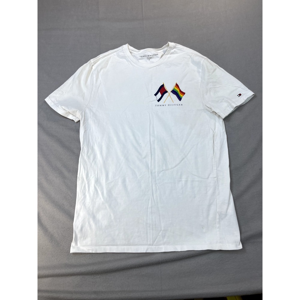 Tommy Hilfiger Shirt Medium Designer Unisex Pride Flag Logo T Shirt White